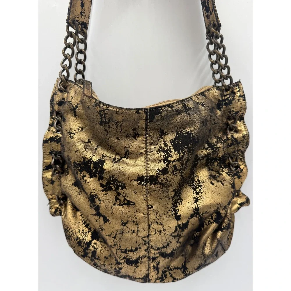 SR Squared Sondra Roberts Gold Metallic Distressed Hobo Bag Shoulder Chain Strap